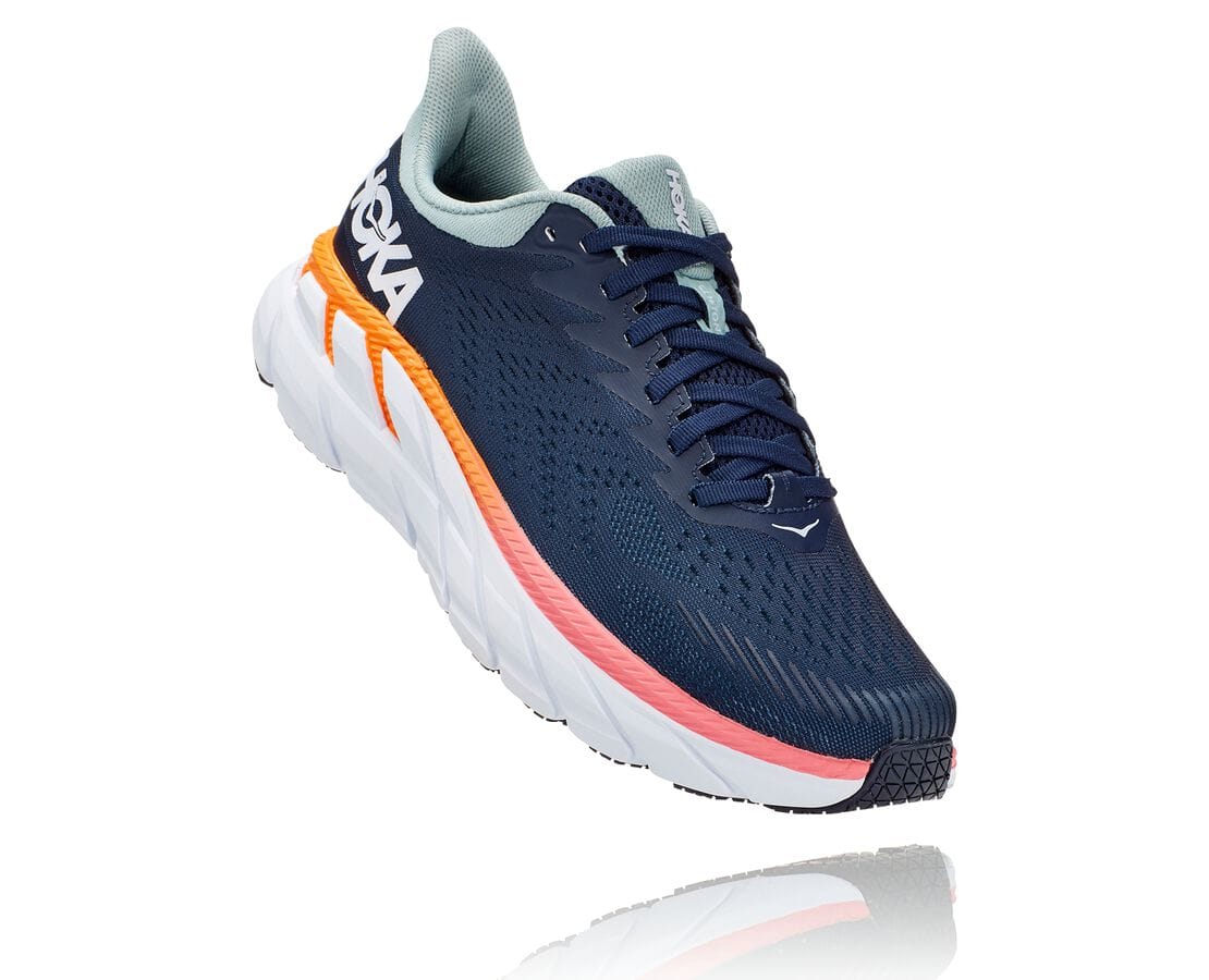 Pantofi De Mers Hoka One One Clifton 7 Dama - Negrii / Albastri | Romania MNUH92013